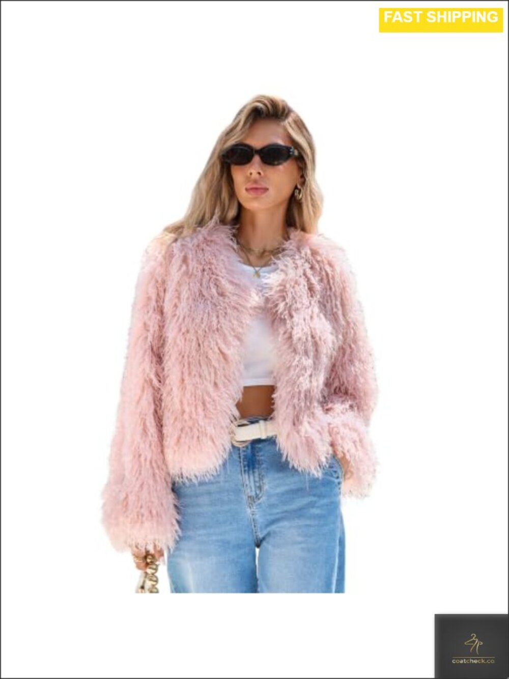 Cropped Shaggy Faux Fur Jacket Open Front Fluffy Coat